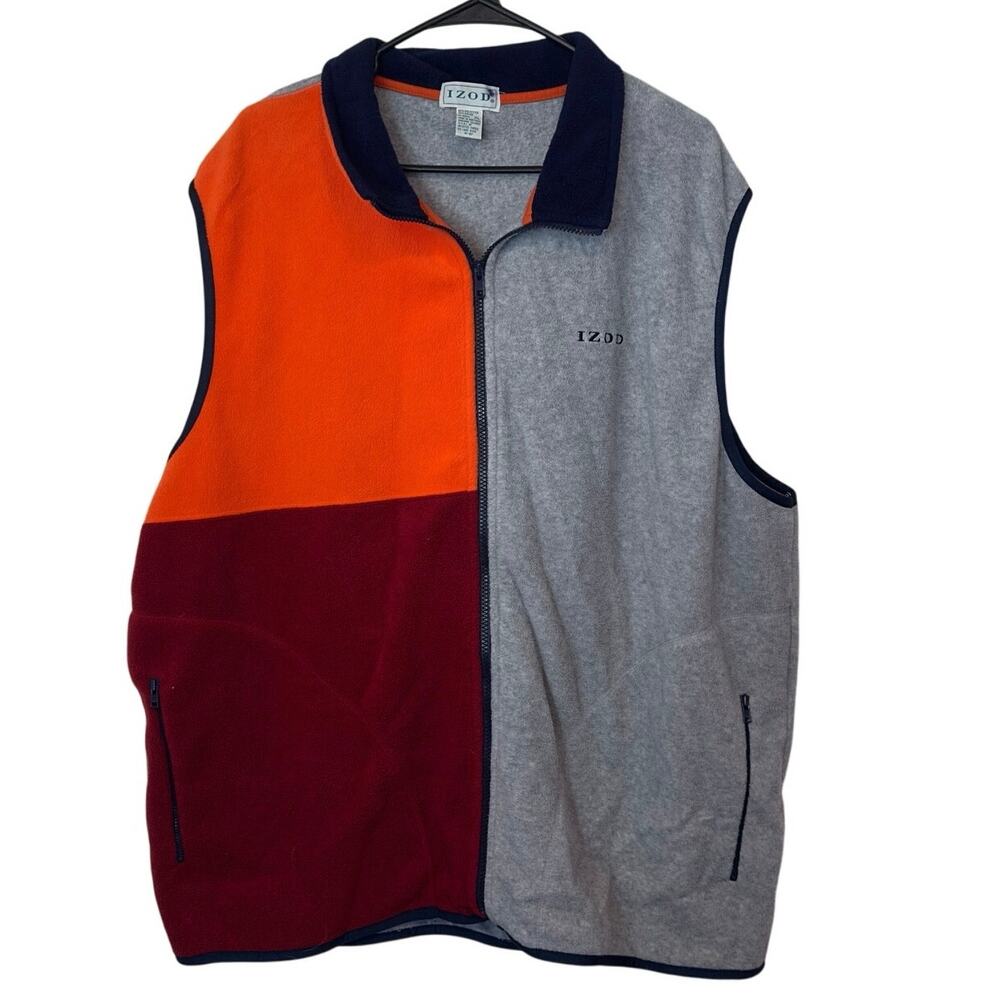 Izod Men's Colorblock Fleece Zip Up Vest Sleeveless Size XL Winter Retro Outdoor
